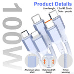 Verilux 5 in 1 Type C Cable for Travel and Multi Device Charging with 100W PD and 3.9ft Nylon Braided Design