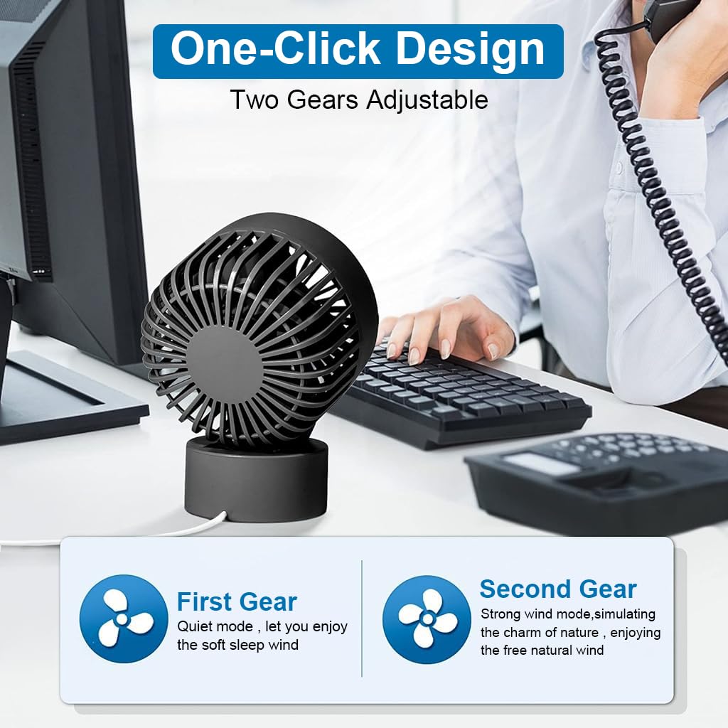 Verilux® Desk Fan with 2-Speed Control, Portable Small Desktop Fan Quiet Handheld Cooling Fan with Stand for Office, Travel & Makeup (Black)