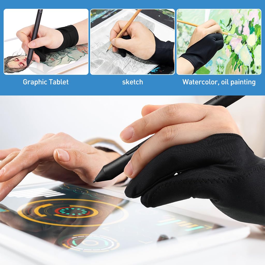 ZORBES® 1 Pair Artist Gloves, Drawing Glove for Tablet, Palm Rejection Gloves Graphic Tablet Glove Dight Art Glove for Drawing, Anti-fouling Two-Finger Lycra Glove for Wacom, Graphic Drawing Gloves