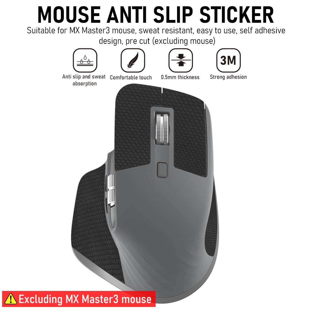 Verilux® Mouse Grip Tape for MX Master 3/3S Mouse Anti Slip, Non Fading Mouse Skin, Sweat Resistant, Easy to Use, Self Adhesive Design, Pre Cut (Mouse is not Included)