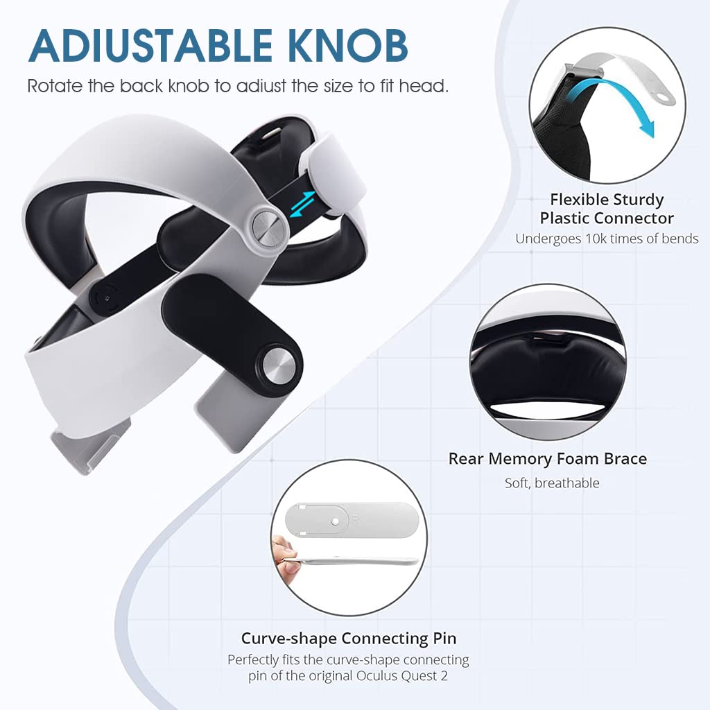 ZORBES® Adjustable Head Strap for Oculus Quest 2 with 120° Adjustable Knob Leather Soft Lining Enhanced Support and Comfort, Upgraded Head Strap Quick Snap Buckle Installation Quest 2 Accessories