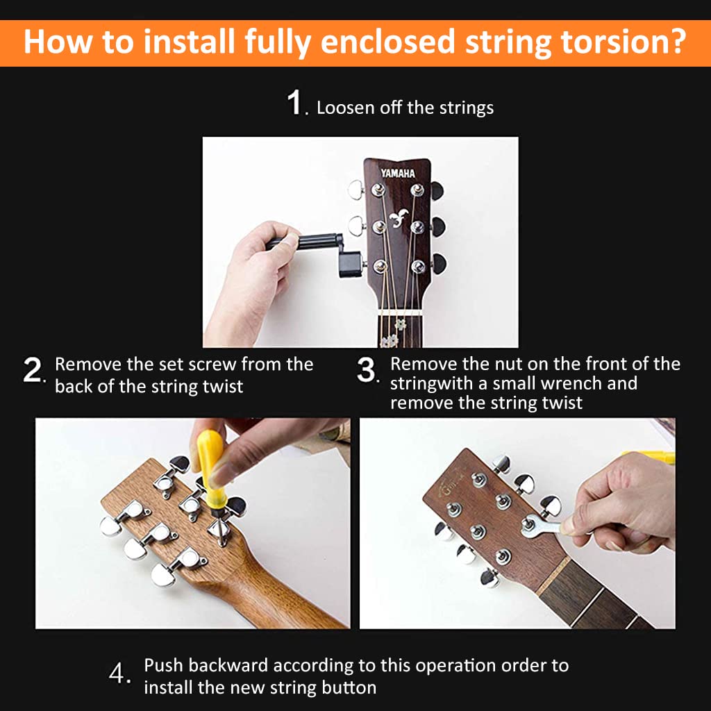 ZORBES® 6Pcs Acoustic Guitar Alloy Bridge Pins with 3 in 1 Guitar String Winder & Guitar Repairing & Adjustment Tool, 3L3R Guitar Tuning Pegs, Enclosed Locking Tuners for Electric or Acoustic Guitar