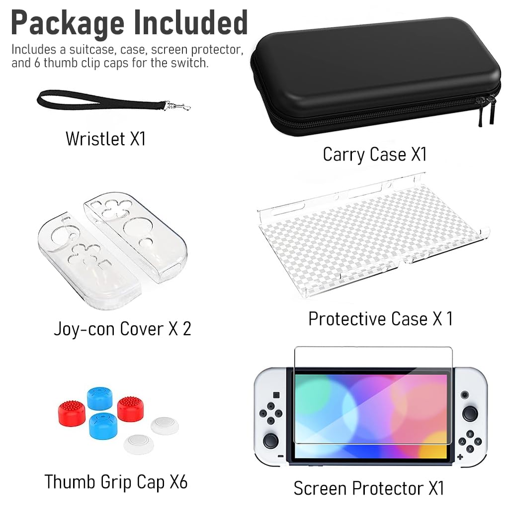 ZORBES® Set of 11 Switch Gamepad Accessories Includes Transparent Protective Case for Switch, Case for Control Sticks, 6 Button Cap, Screen Protector, Carry Bag for Switch, Accessories, Game cassettes