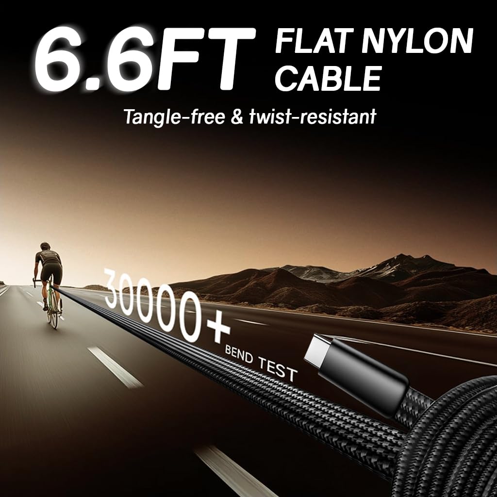Verilux® PD 100W Type C Cable Fast Charging 6.6Ft,Right Angle C Type Charger Cable with No Tangle Flat Nylon Braid,Support 480Mbps Data Transfer for iPhone 17/17 Pro/17 Pro Max 16/15 Galaxy S25/S24