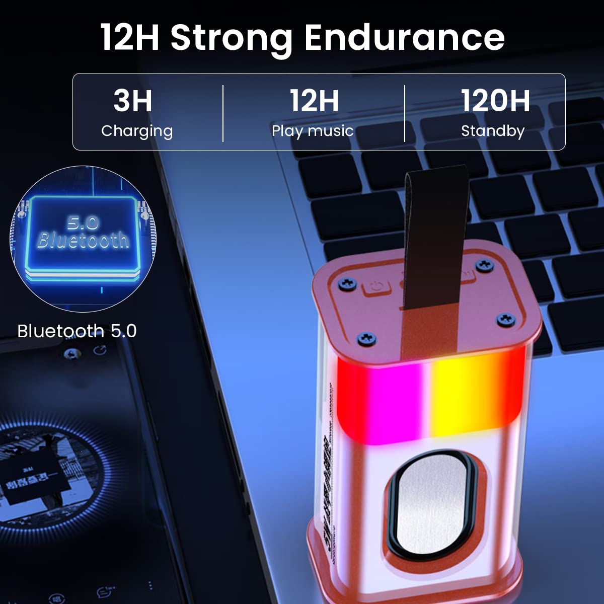 ZORBES® USB Bluetooth Speaker 7-Color LED Cordless Music Speaker HiFi Indoor Outdoor BT 5.0 Speaker with Silicone Handstrap, 500mAh Speaker Music Player Creative Bluetooth Speaker Birthday Gift