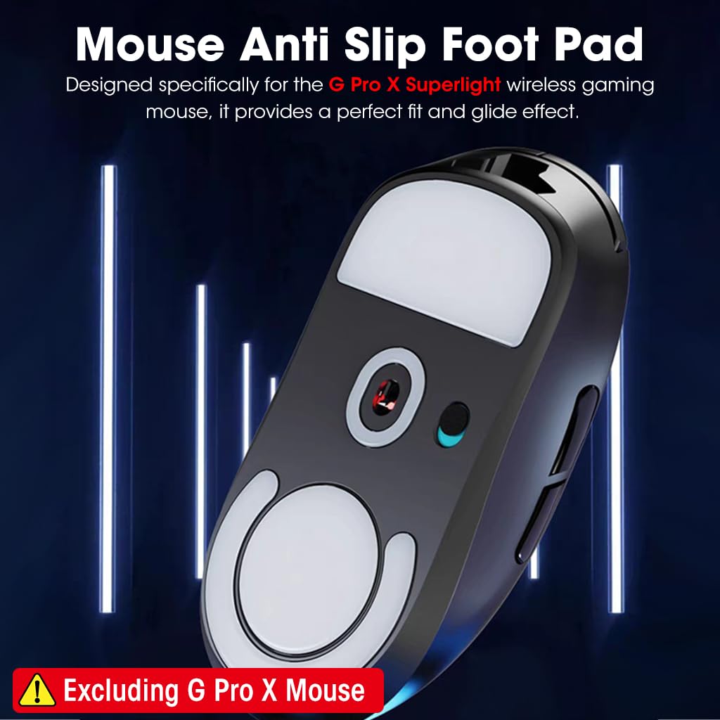 Verilux® Mouse Feet Skates for Logi-tech G ProX Superlight Gaming Mouse Rounded Curved Edges Feet Replacement (0.7mm, Smooth, PTFE) G Pro X Game Mouse Feet Skates Replacement (Mouse is NOT Included)