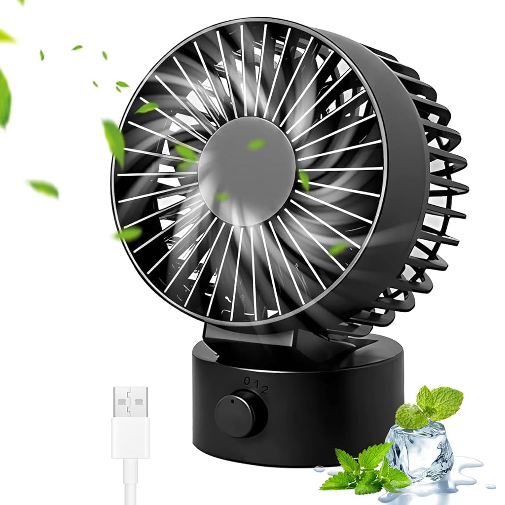 Verilux® Desk Fan with 2-Speed Control, Portable Small Desktop Fan Quiet Handheld Cooling Fan with Stand for Office, Travel & Makeup (Black)