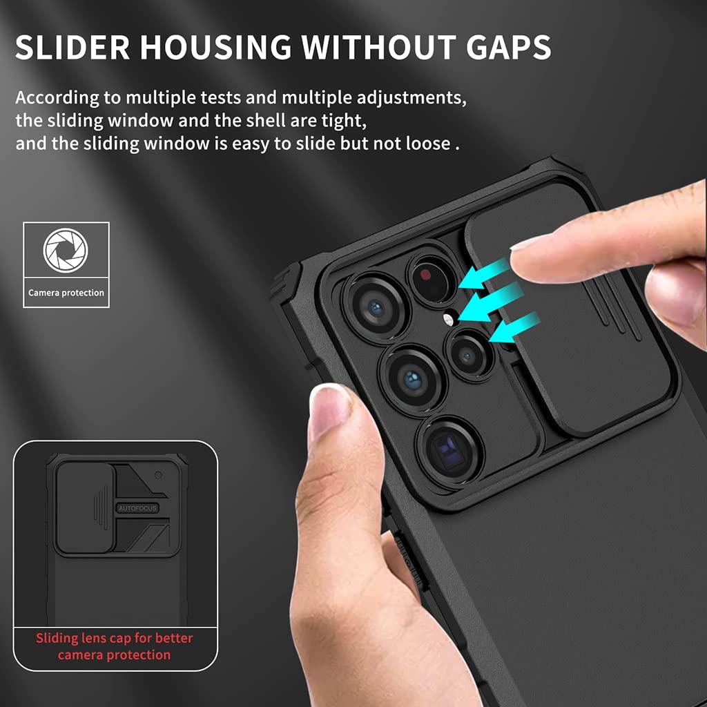 ZORBES® for Samsung S22 Ultra Case with Stand, Cover with Camera Protection, Heavy Duty Shockproof Protective TPU Back Case 3PCS