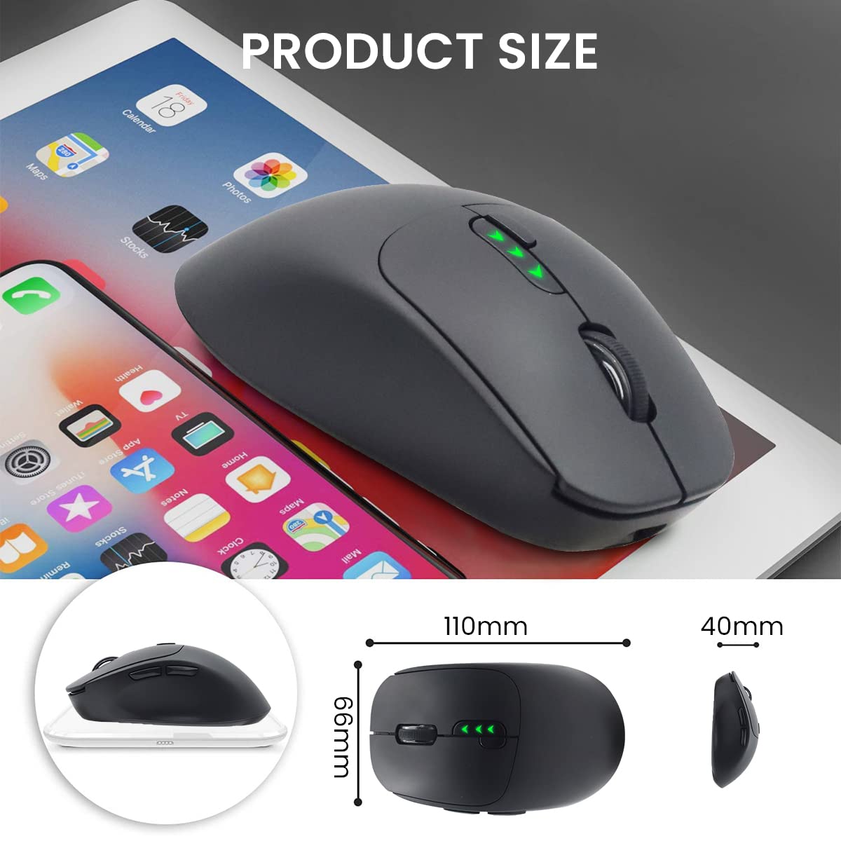 Verilux Bluetooth Wireless Mouse 700mAh [Upgraded: Battery Level Visible], Ergonomic Rechargeable 2.4G Optical PC Laptop Cordless Mice with Dua-Mode:BT 5.0+2.4Ghz