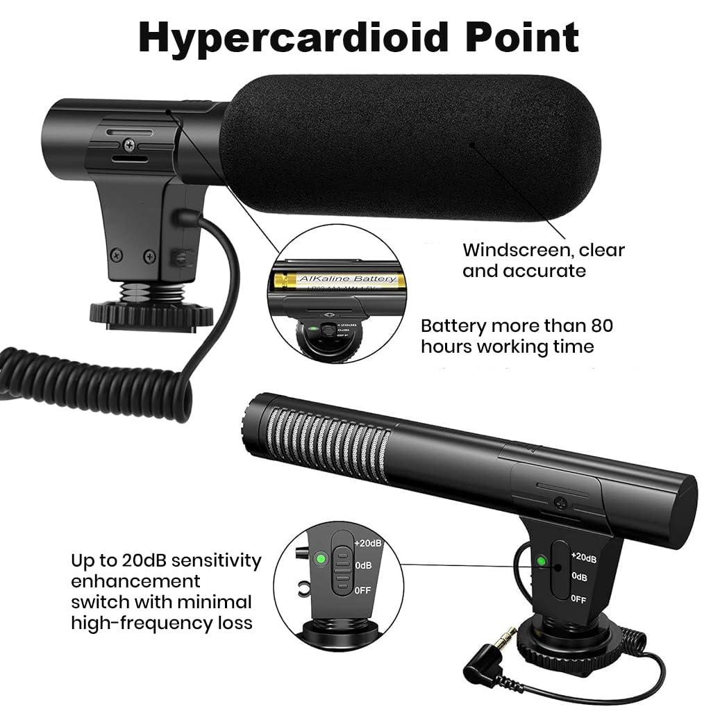 ZORBES® Camera Microphone, M-1 Video Microphone for DSLR Interview Shotgun Mic for Canon Nikon Sony Fuji Videomic with 3.5mm Jack Battery Operated Shotgun Condenser Microphone for Youtubers, Vloggers