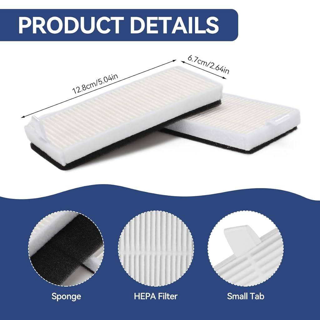 Verilux® Replacement Filters for Ecovacs Deebot Y1 pro Vacuum Cleaner Capturing Larger Particles and Debris Tailorted fit Replacement Primary Filters for Ecovacs Deebot Y1 pro, Pack of 4