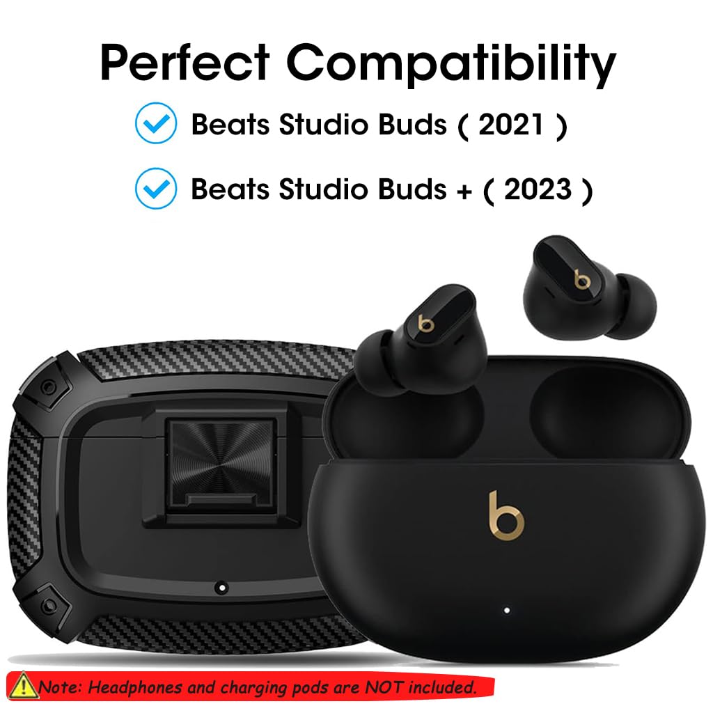 ZORBES® Case for Beats Studio Buds, Protective Case Cover Beats Studio Buds 2021/2023 TPU Charging Case Cover with Lock Button & Carabiner Shockproof Beats Studio Buds Earbuds Accessories, Black