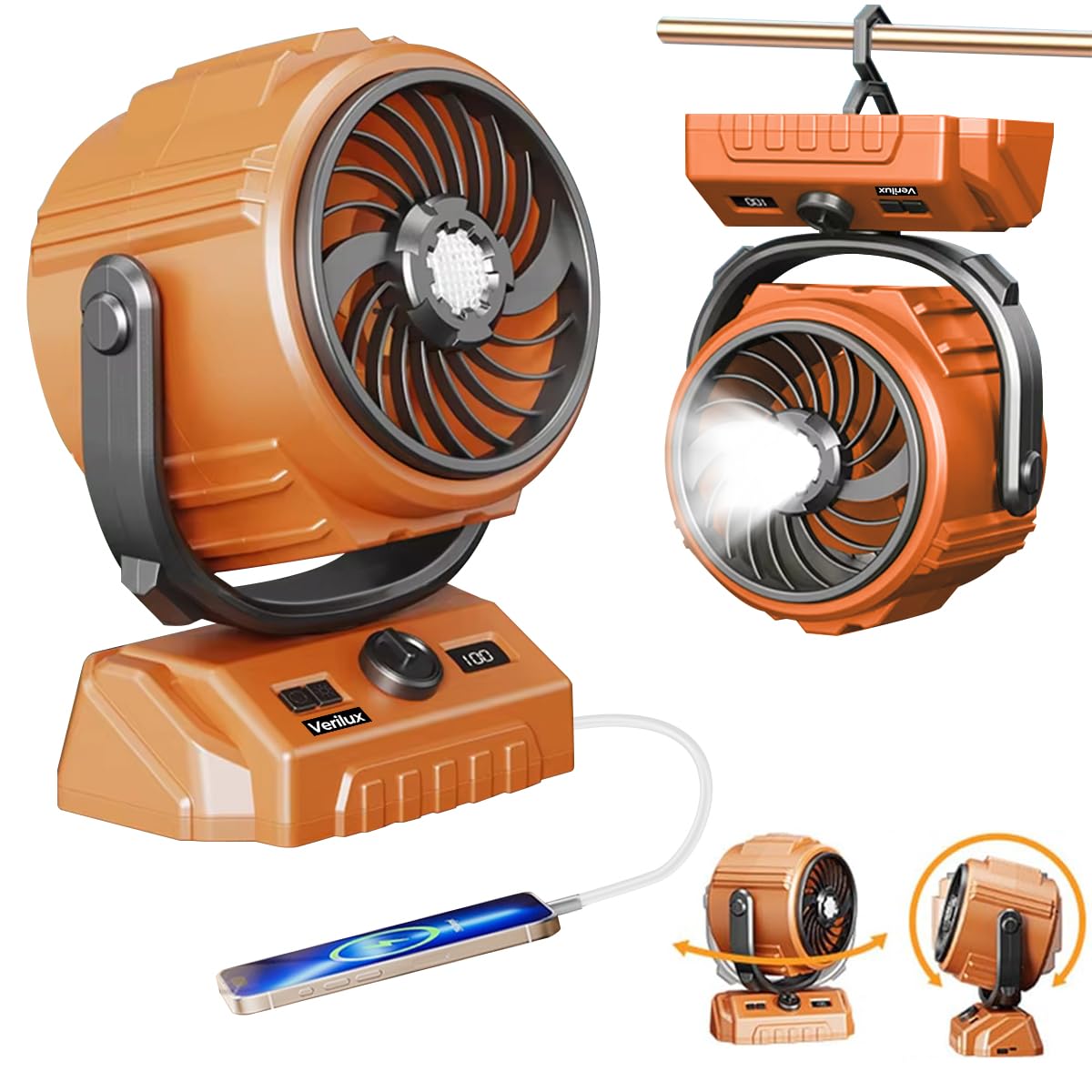 Verilux Table Fan for Home and Camping with 270° Oscillating & 300° Flip Head | 100 Speed Adjustable