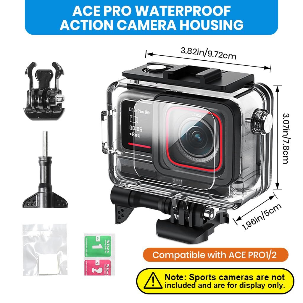 ZORBES® Waterproof Case with Anti-Fog Insert for Insta360 Ace Pro 1/2 Action Camera, Underwater Housing Shell Cage Supports 60M/196FT Deep Diving Scuba Snorkeling Swimming with Quick Release Screw