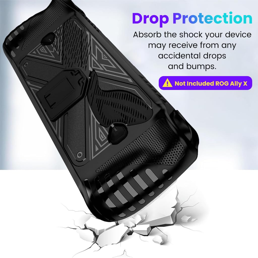 ZORBES® Protective Case for ASUS ROG Ally X Gaming Console, Anti-Scratch TPU Cover with Folding Kickstand, Non-Slip Protective Case Skin Cover Handheld Cover, Not Included Rog-Ally, Black