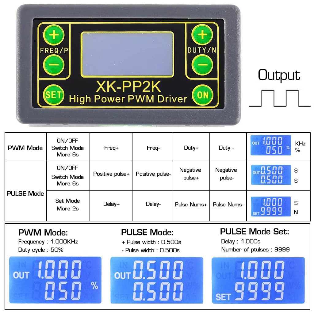 Serplex® Function Signal Generator, ZK-PP2K PWM Pulse Frequency Generator, LCD Pulse Frequency Duty Cycle Adjustable Signal Generator 3.3-30V Range, 8A Dual Mode, 1Hz-150KHz PWM Motor Speed Regulation