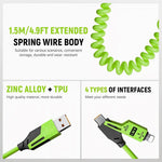 Verilux 4 in1 Type C Cable with Spring PD65W Fast Charging and 480Mbps Data Transfer | 3PCS Green