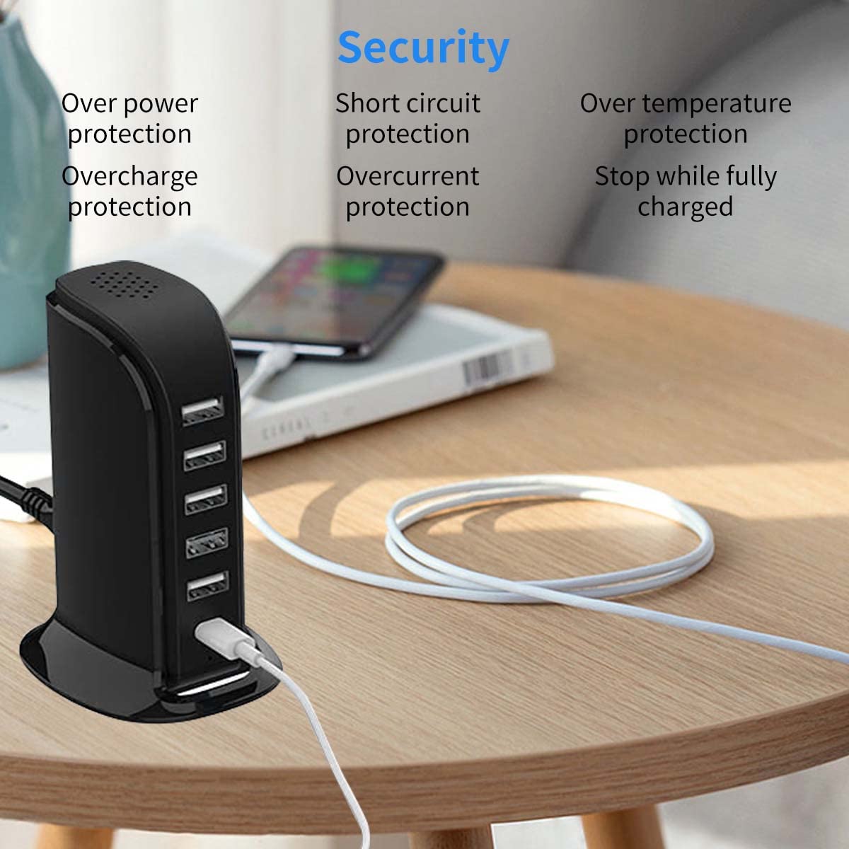 ZORBES® 6 in 1 USB Charging Station Multiports Charging Dock 30W USB Hub with 5 USB Ports and 1 Type-C Port Universal Desktop Multiports Charging Dock for Phone, Tablet, More USB Enabled Devices