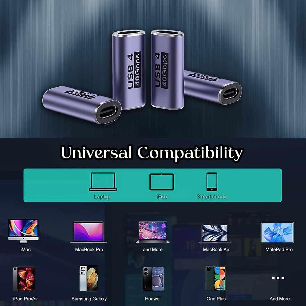 Verilux® USB C Coupler, Type C Female to Female Adapter Support 8K @60hz and 100W PD Fast Charging, Type C Data Transfer Adapter for Thunderbolt, MacBook Pro/Air, and More Type C Devices