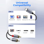 ZORBES® USB C to RCA Cable,Type C to RCA Cable 2-Male RCA to USB C Cable Braided USB C to RCA Stereo Cable RCA Cable (3.9ft/1.2m),Grey