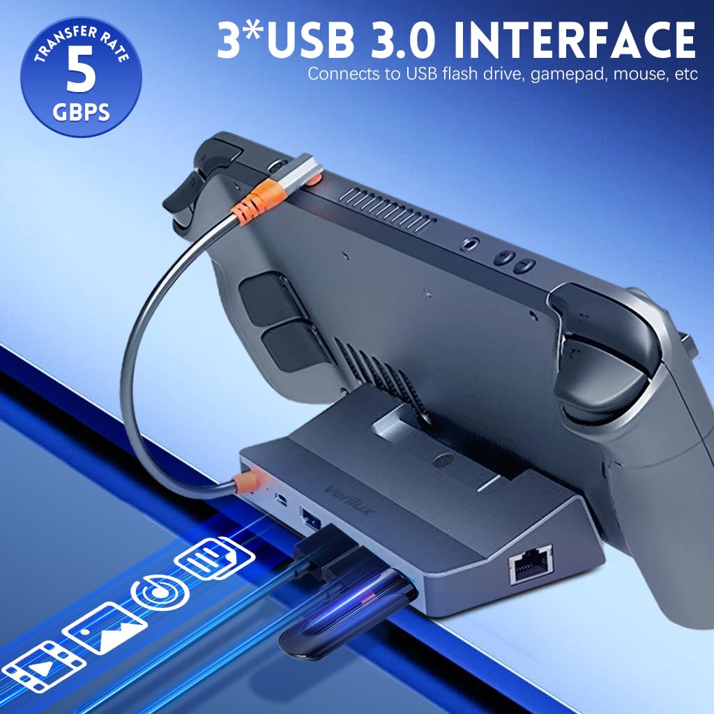 Verilux USB Hub Type C Dock Station for Steam Deck with 4K 60Hz HDMI and 100W PD Charging