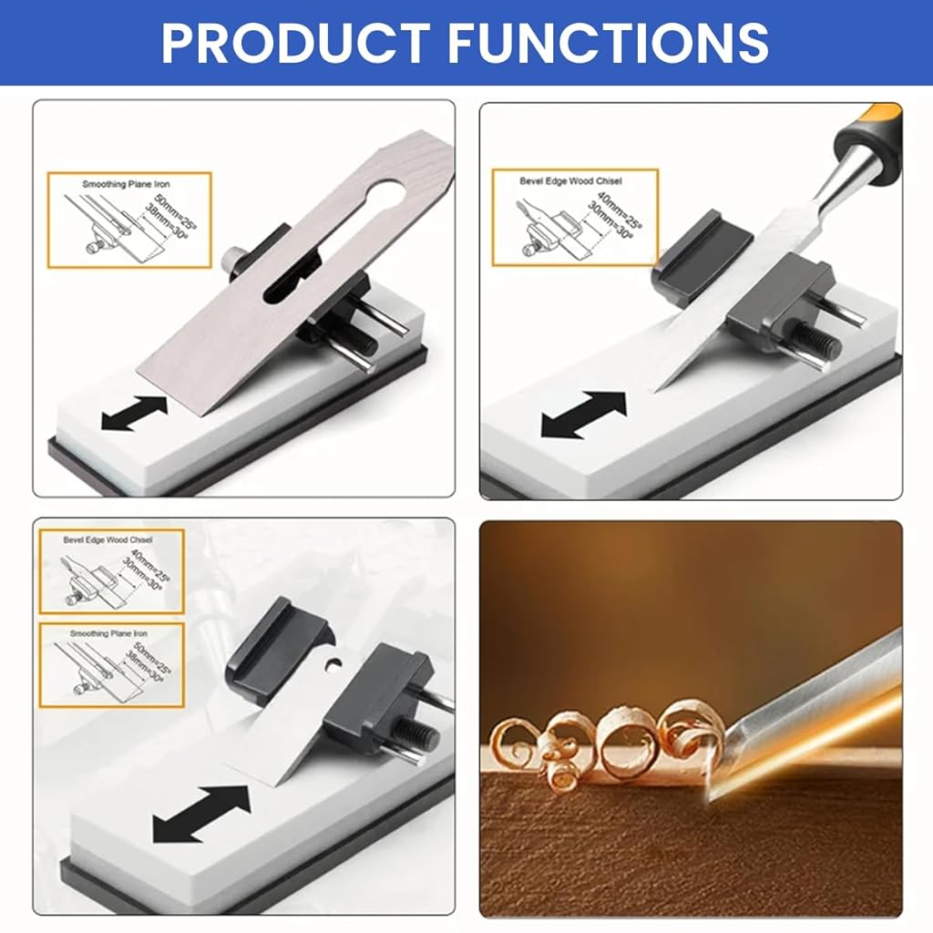 Serplex® Chisel Sharpening Jig for 1/4" to 2" Chisels and 1-3/8" to 3-1/8" Planer Blades, Sharpening Guide Honing Guide Adjustable Angle Precision, for Woodworking & Carving Tools