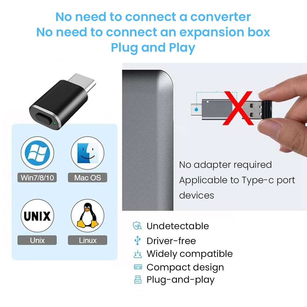 Verilux Mouse Jiggler with 3 Jiggle Modes for Telecommuting | Undetectable USB C Device