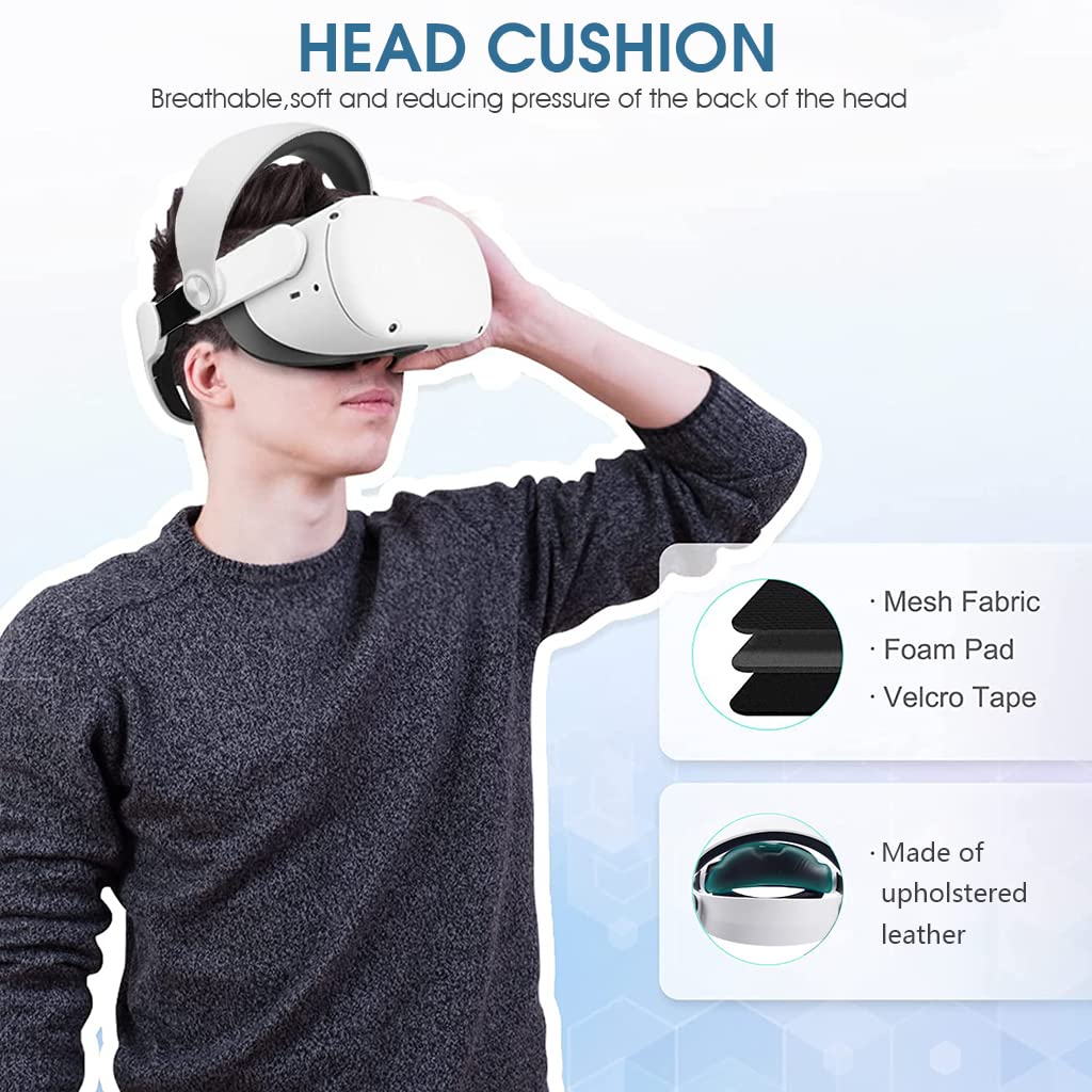 ZORBES® Adjustable Head Strap for Oculus Quest 2 with 120° Adjustable Knob Leather Soft Lining Enhanced Support and Comfort, Upgraded Head Strap Quick Snap Buckle Installation Quest 2 Accessories