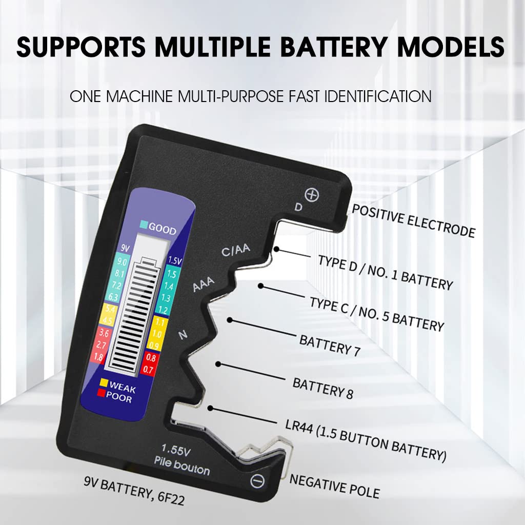 Serplex® AA Battery Tester Checker Device, Universal Digital Battery Checker For AAA/AA / 9V/ C/D/N / 1.5V Button Cell Battery, Small Accurate Cell Tester Power Checker (Not Rechargable Battery)