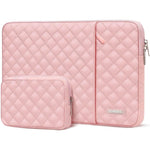 ZORBES® 15'' Laptop Bag & SSD Pouch, Set of 2 Fashion Quilting Padded Laptop Bag with Zipper Compartment, Waterproof Anti-scratch Travel Laptop Bag, Universal fit for 15-15.6'' Laptop, Pink