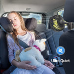 Verilux USB Fan for Car Back Seat with 3 Speed Settings and Rotatable Headrest Mount | Safe for Baby Passengers