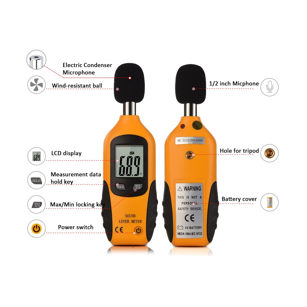 ZORBES® 40-130 dB Electric Digital Meter, Self-Calibration Decibel Reader Meter With Lcd Display Digital Sound Level Meter with Battery