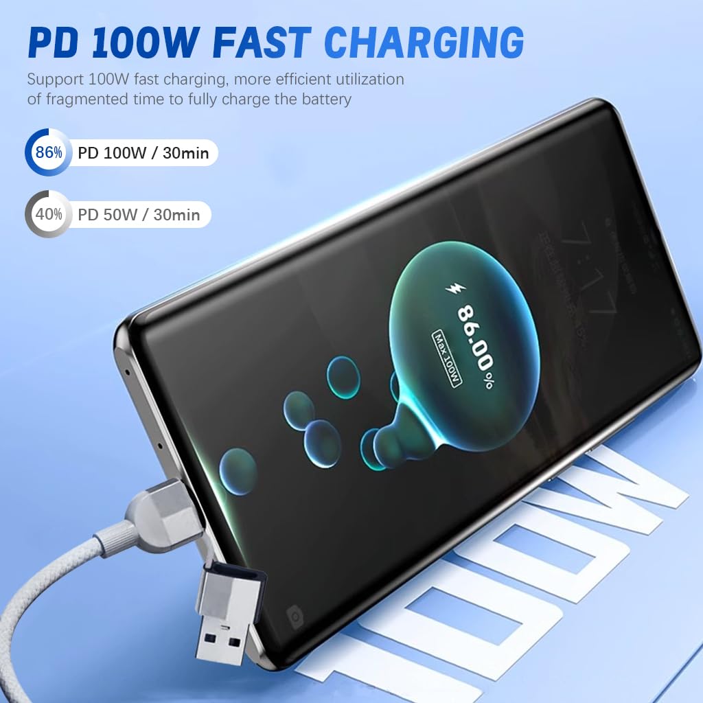 Verilux 4 in 1 Magnetic USB C Cable 3.3ft 100W PD with Nylon Braid | Fast Charging and Data Transfer