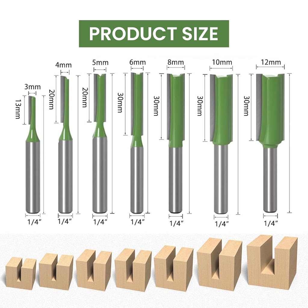 Serplex® 21PCS 1/4 Inch Shank Tungsten Carbide Double Single Flute Straight Dado Router Drill Bit Set Carpenter Tools for Wood Work 3 4 5 6 8 10 12mm Cutting Diameter Trimming Cutter Woodworking