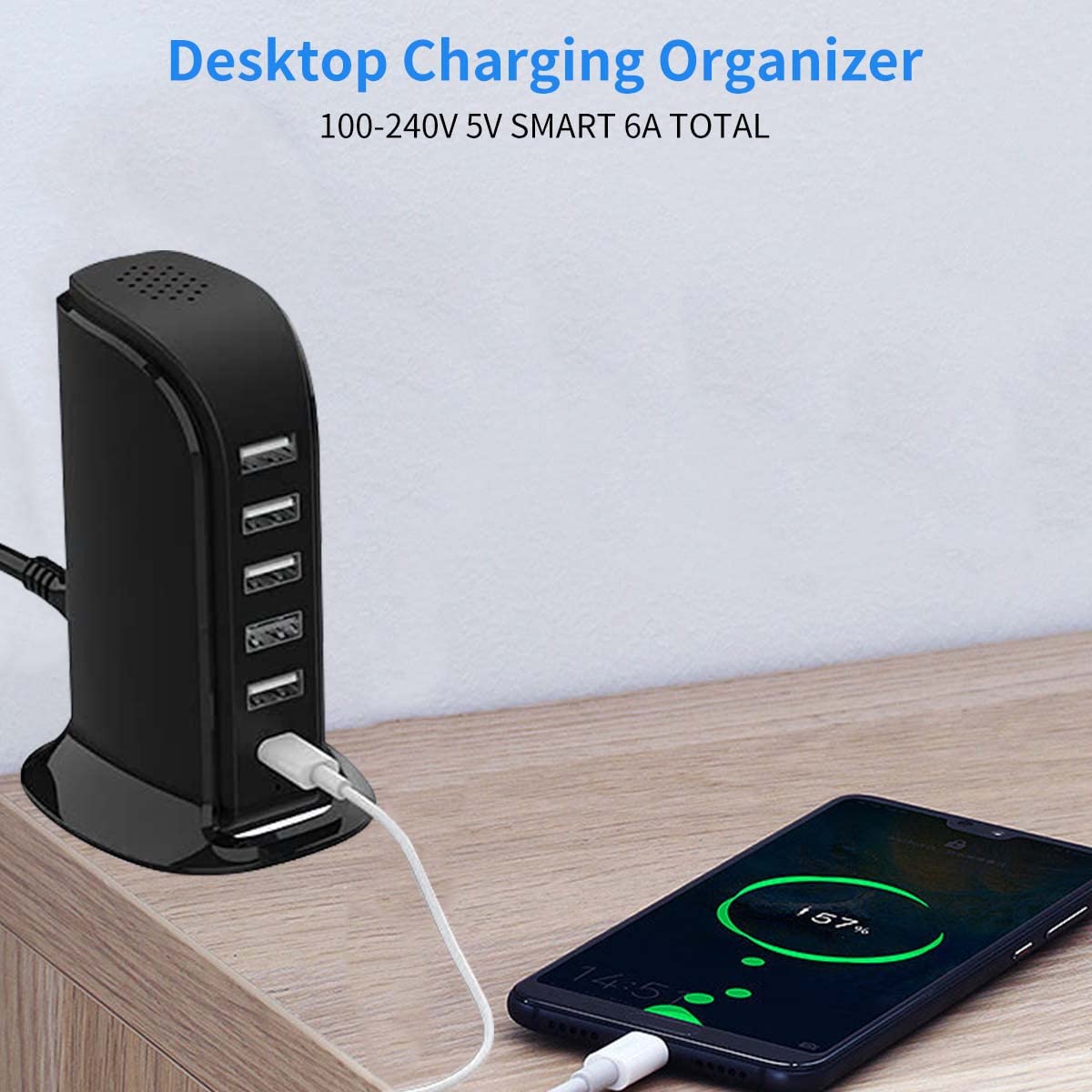 ZORBES® 6 in 1 USB Charging Station Multiports Charging Dock 30W USB Hub with 5 USB Ports and 1 Type-C Port Universal Desktop Multiports Charging Dock for Phone, Tablet, More USB Enabled Devices