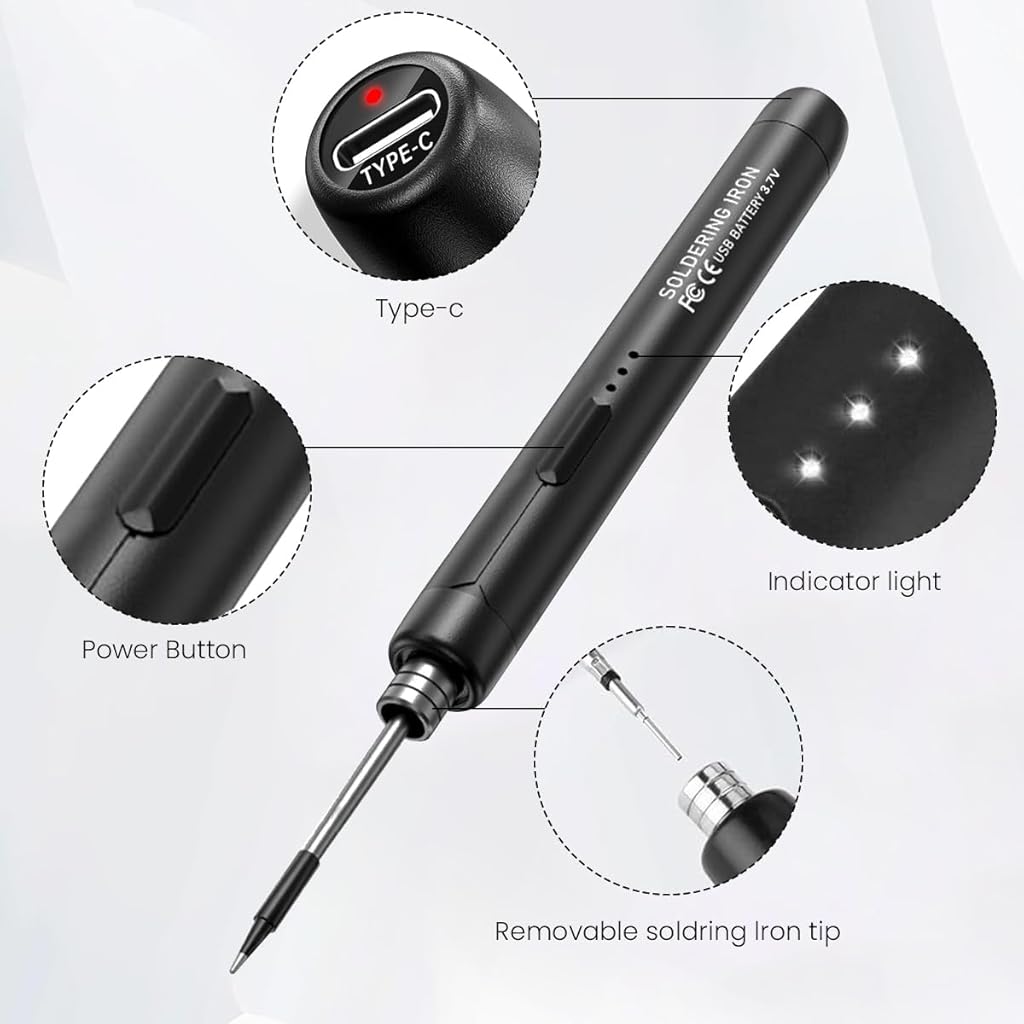 Serplex® Cordless Electric Soldering Iron Pen, USB Rechargeable, Quick Heat-Up, Adjustable Temperature for Precision Work, Includes Stand, USB Cable & Storage Case, Ideal for DIY and Jewelry Tasks