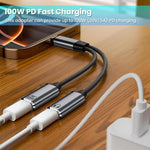 Verilux 2 in 1 Type C Audio and Charging Connector with 100W PD | Simultaneous Music and Power