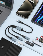 Verilux USB C Splitter for Charging and Audio | 3 in 1 Nylon Braided Type C Adapter