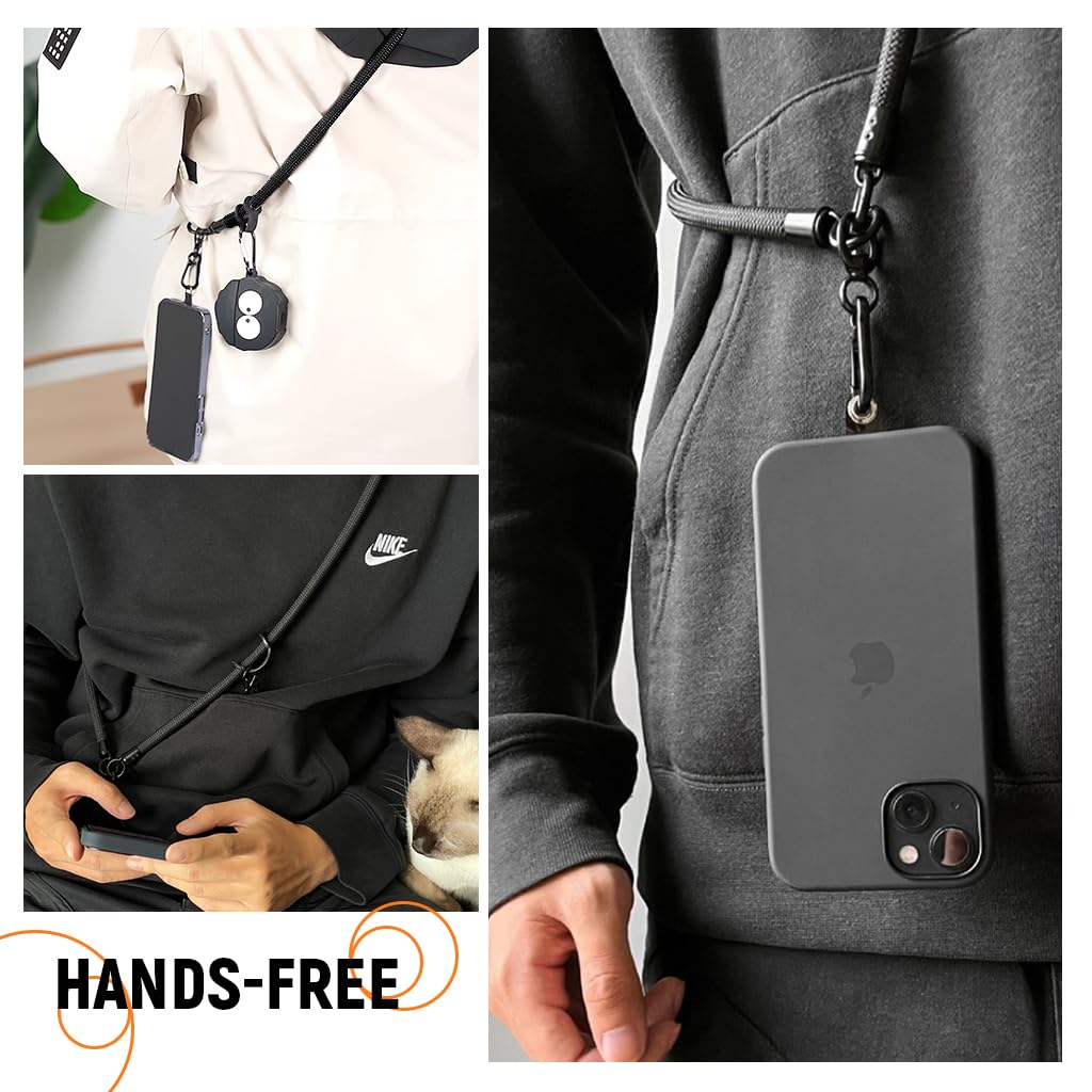 ZORBES® 47'' Phone Lanyard, 10MM Adjustable Lanyard Universal Cross-Body Shoulder Straps Mobile Phone Chain, Hands-Free Neck Hanging Chain Accessory, Cell Phone Accessories(Black)