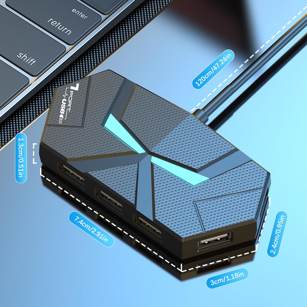 Verilux USB Hub 7 Port for Laptops with High Speed Data Transfer and LED Ambient Light