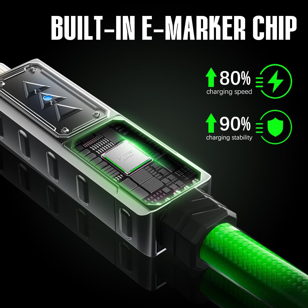 Verilux 4 in 1 Type C Cable for Fast Charging with E Marker & Breathing Light | 4.9ft Braided Zinc Alloy