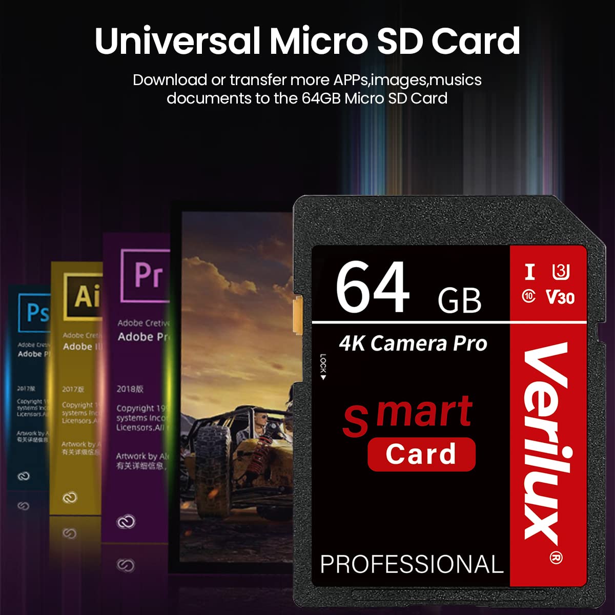 Verilux 64GB Camera Pro SD Card for 4K UHD Video with 80MB/s Transfer Speed | SDXC Memory