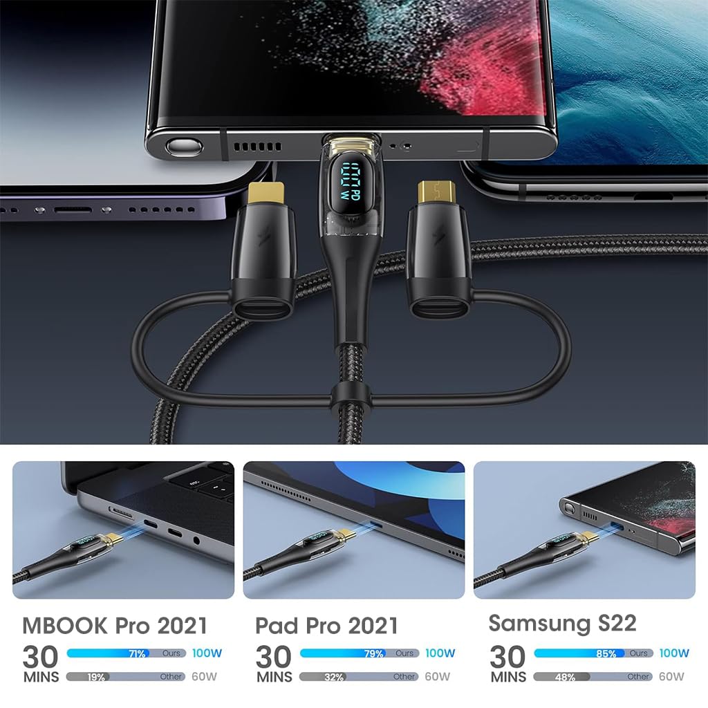 Verilux® Multi USB C Cable, 5 in 1 LCD Display USB C/Light-ning/Micro Fast Charging Cable, 4Ft USB C/USB Charging Cable, 480Mbps Type C Data Transfer for Phone, Laptop, Game Console, Tablet