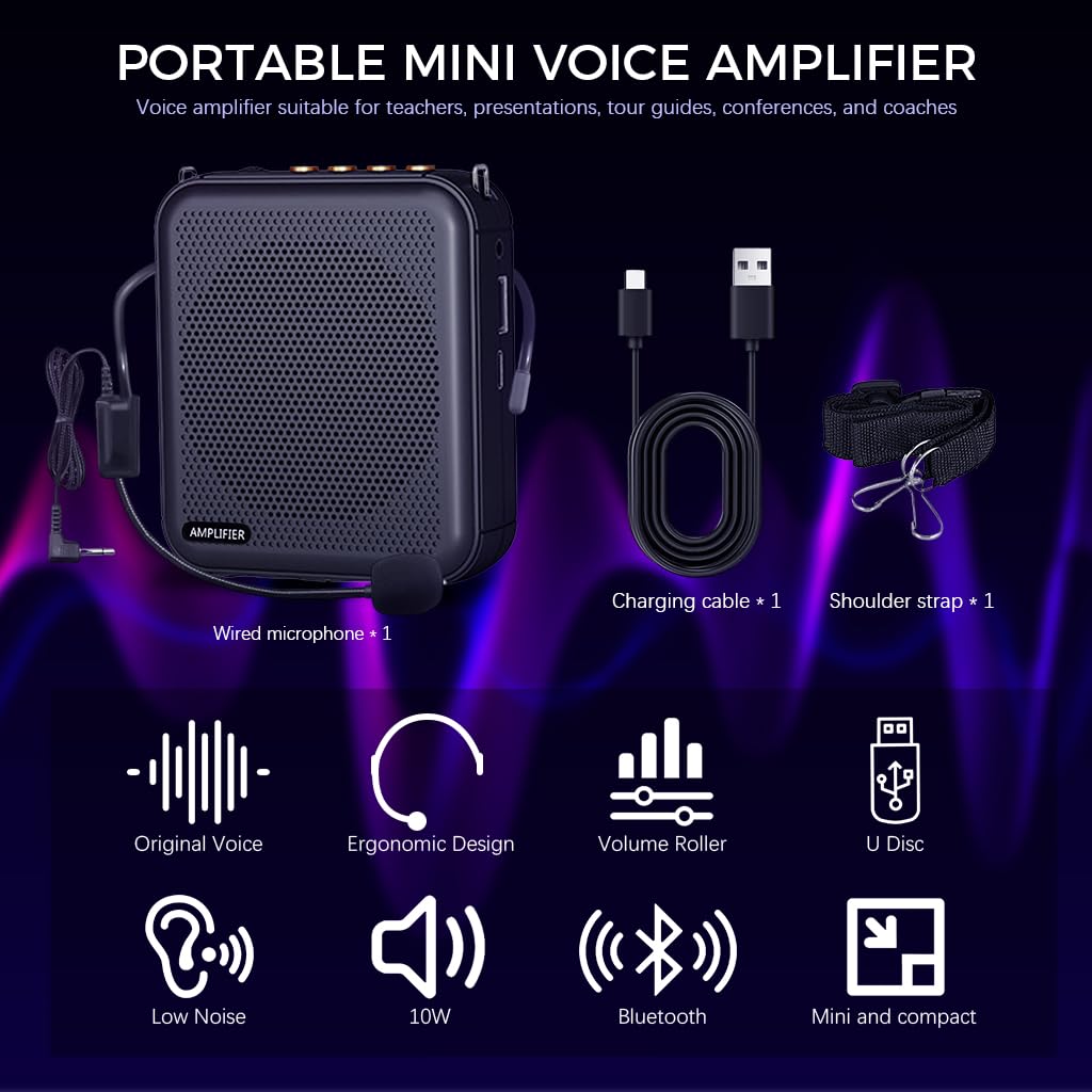 ZORBES® 10W Mini Voice Amplifier Portable Rechargeable with Wired Microphone Headset & Waistband, Voice Amplifier for Teachers, Presentation, Tour Guides, Meeting, Coaches(Black)