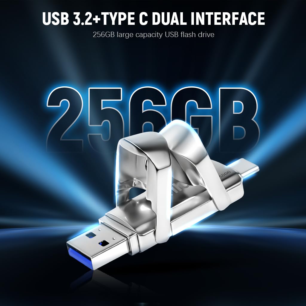 Verilux Pendrive 256GB with USB C & A for Android and PC featuring 5Gbps transfer speed