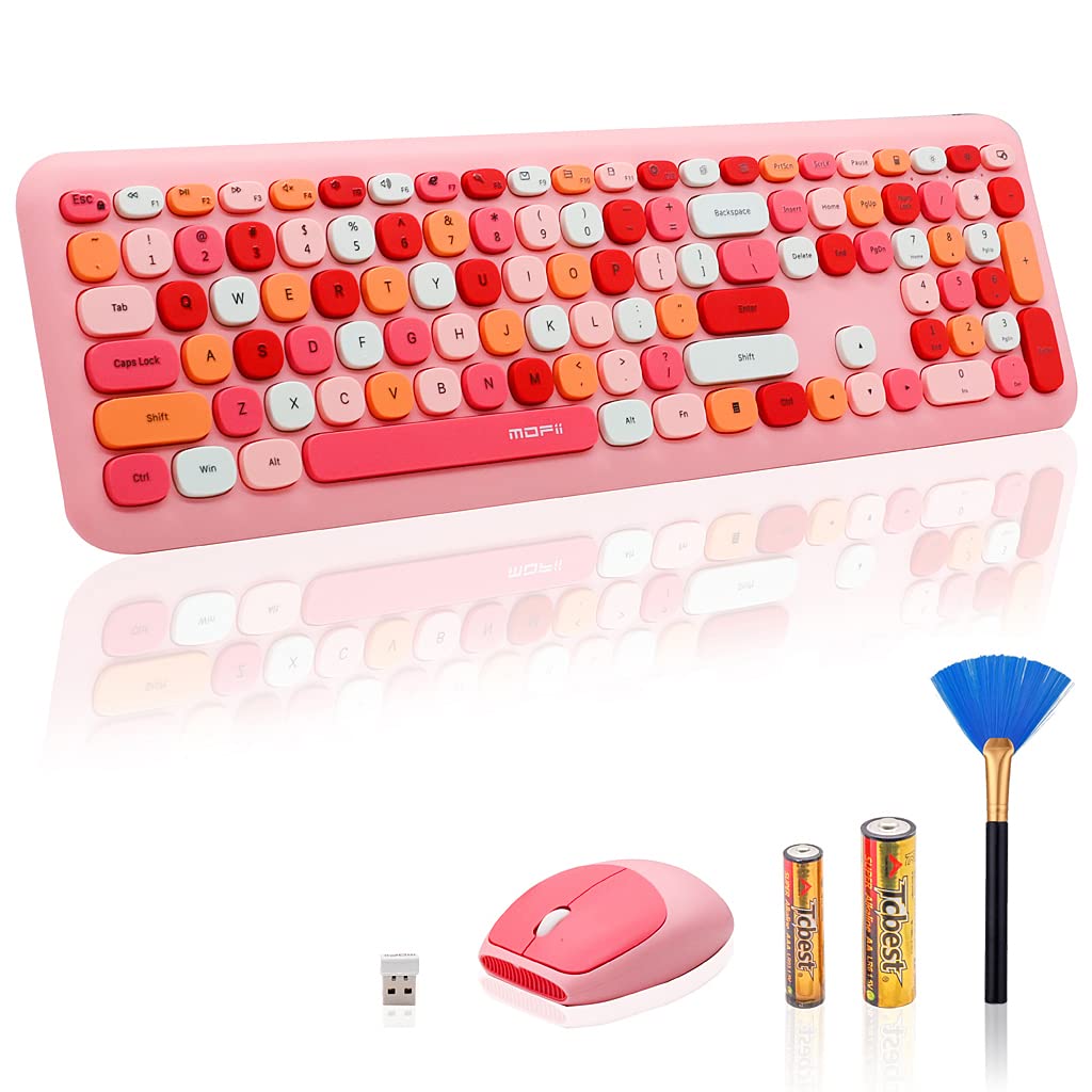 Verilux® Wireless Keyboard and Mouse Combo, Slim 2.4G USB Full Size Wireless Mouse , Keyboard Combo and Cleaning Brush Cute 110 Keys Keyboard for PC, Notebook, MacBook, Tablet - Black (Pink) - verilux