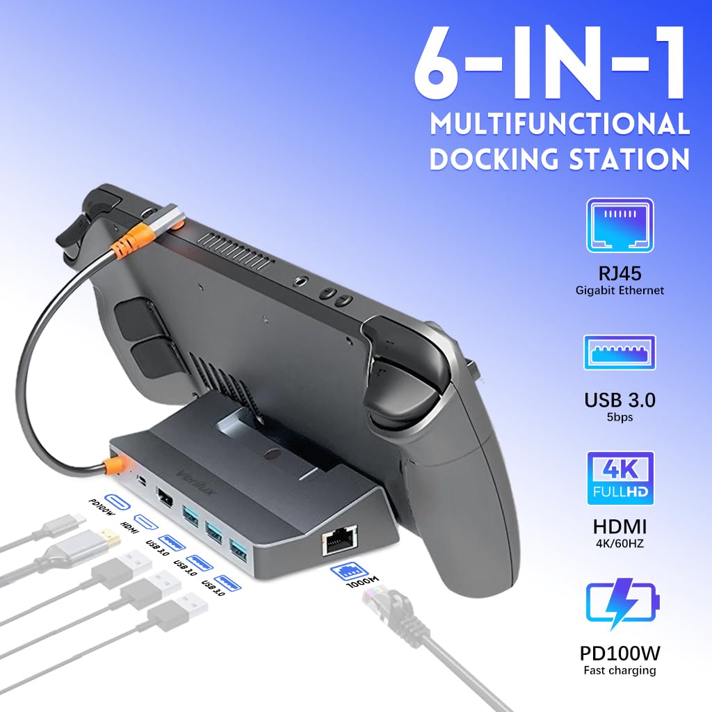 Verilux USB Hub Type C Dock Station for Steam Deck with 4K 60Hz HDMI and 100W PD Charging