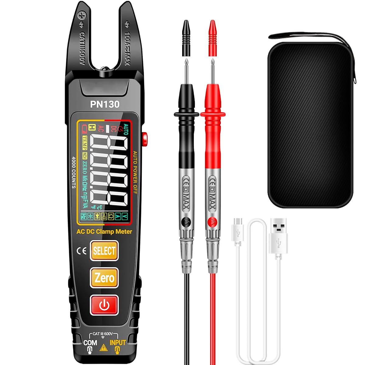 Serplex® Digital Multimeter with LED Light, TRMS 4000 Counts Clamp ...
