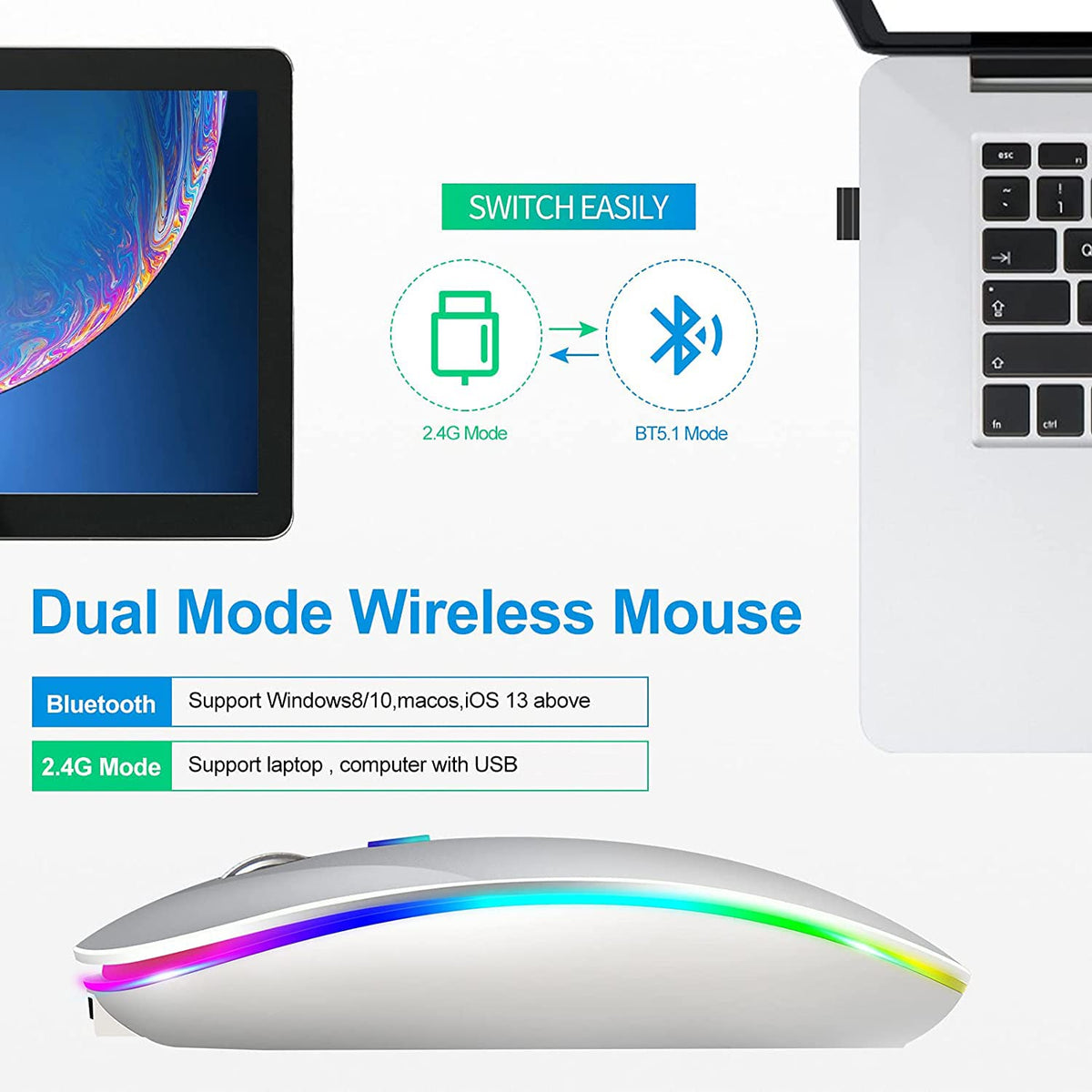 2.4GHz Wireless Mute Portable Optical Mouse (Sliver)