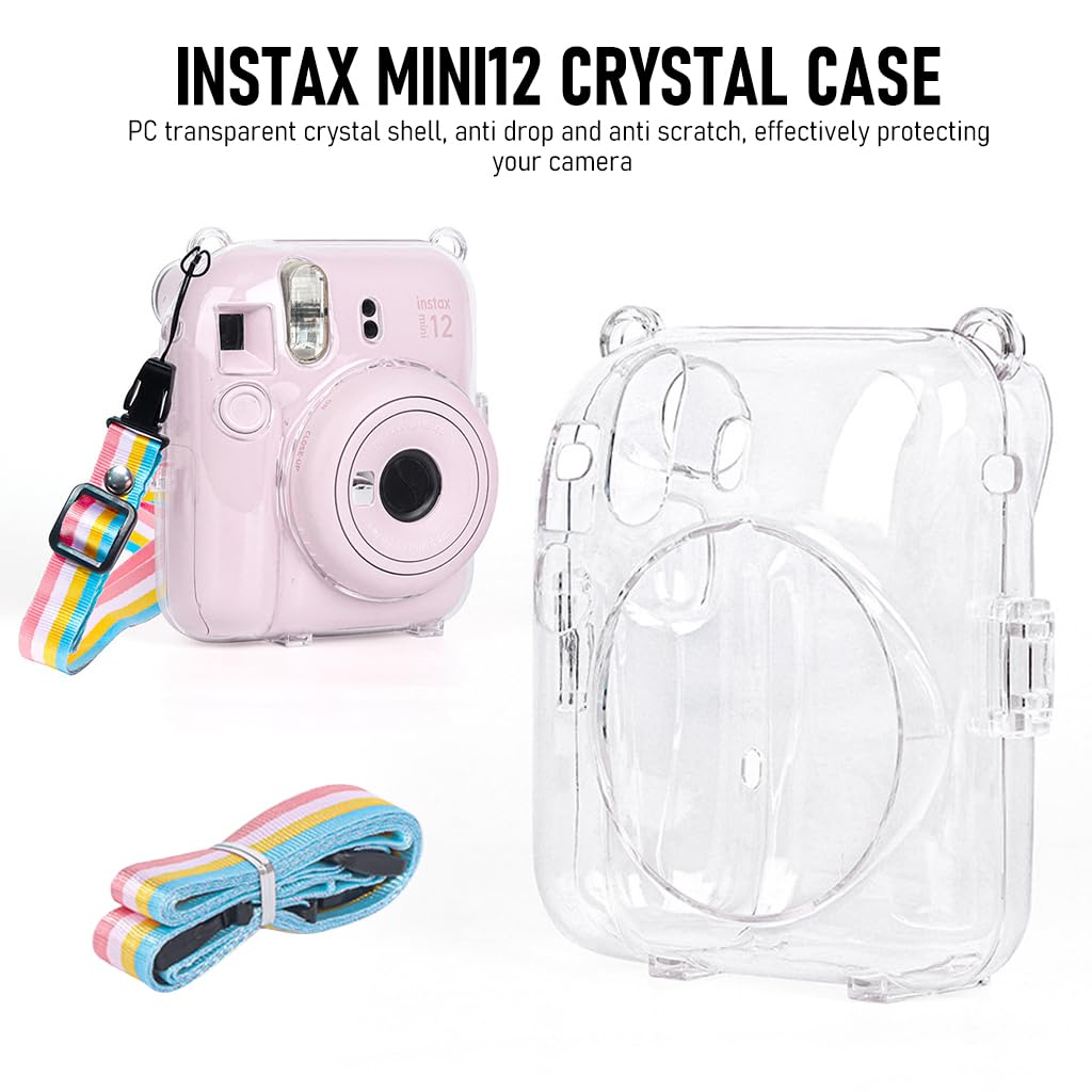 ZORBES® Protective Camera Case for Fujifilm Instax Mini 12 Instant Film Camera Clear Case with Photo Slot Design, Travel Camera Case for Fujifilm Instax Mini 12 with Adjustable Shoulder Strap